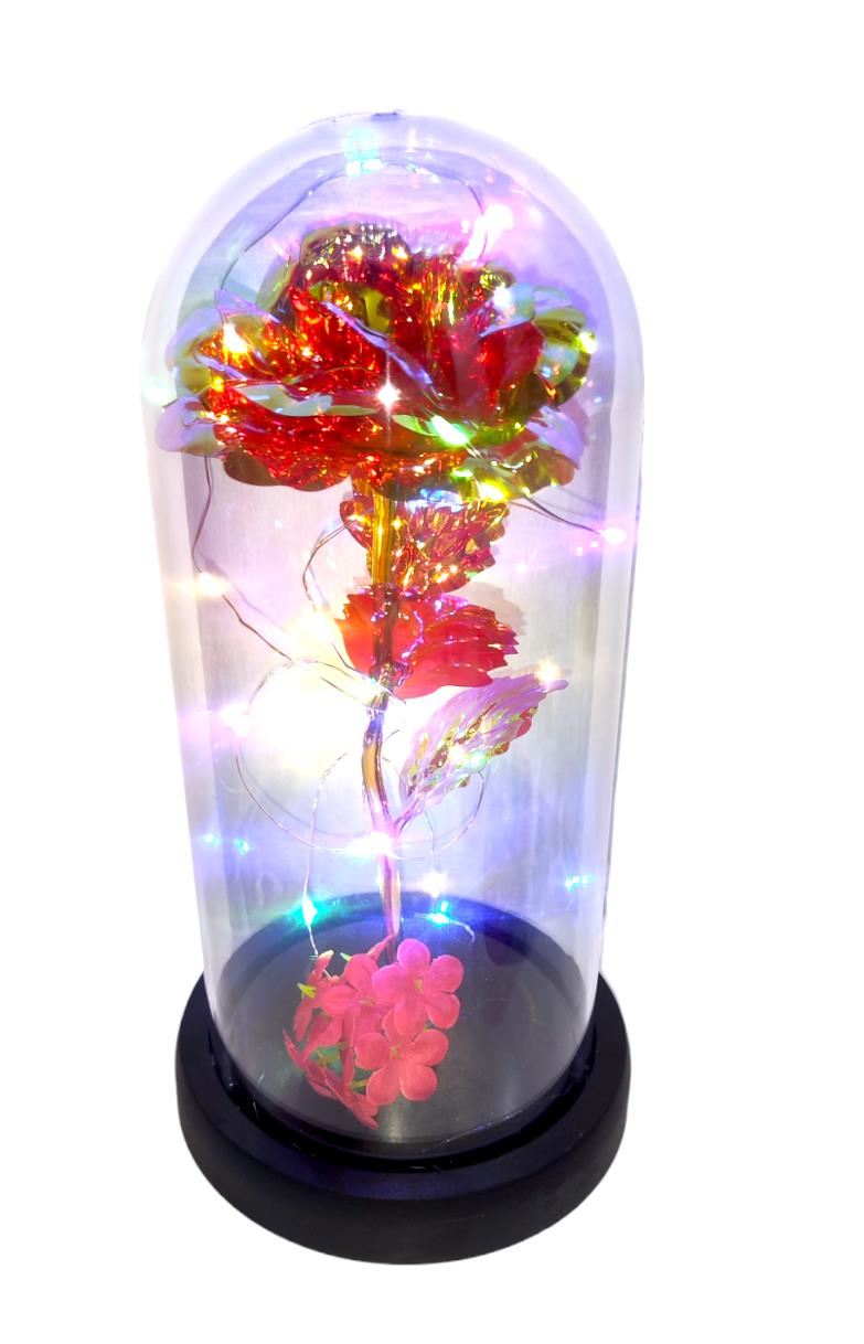 Rosa eterna con luz en cúpula